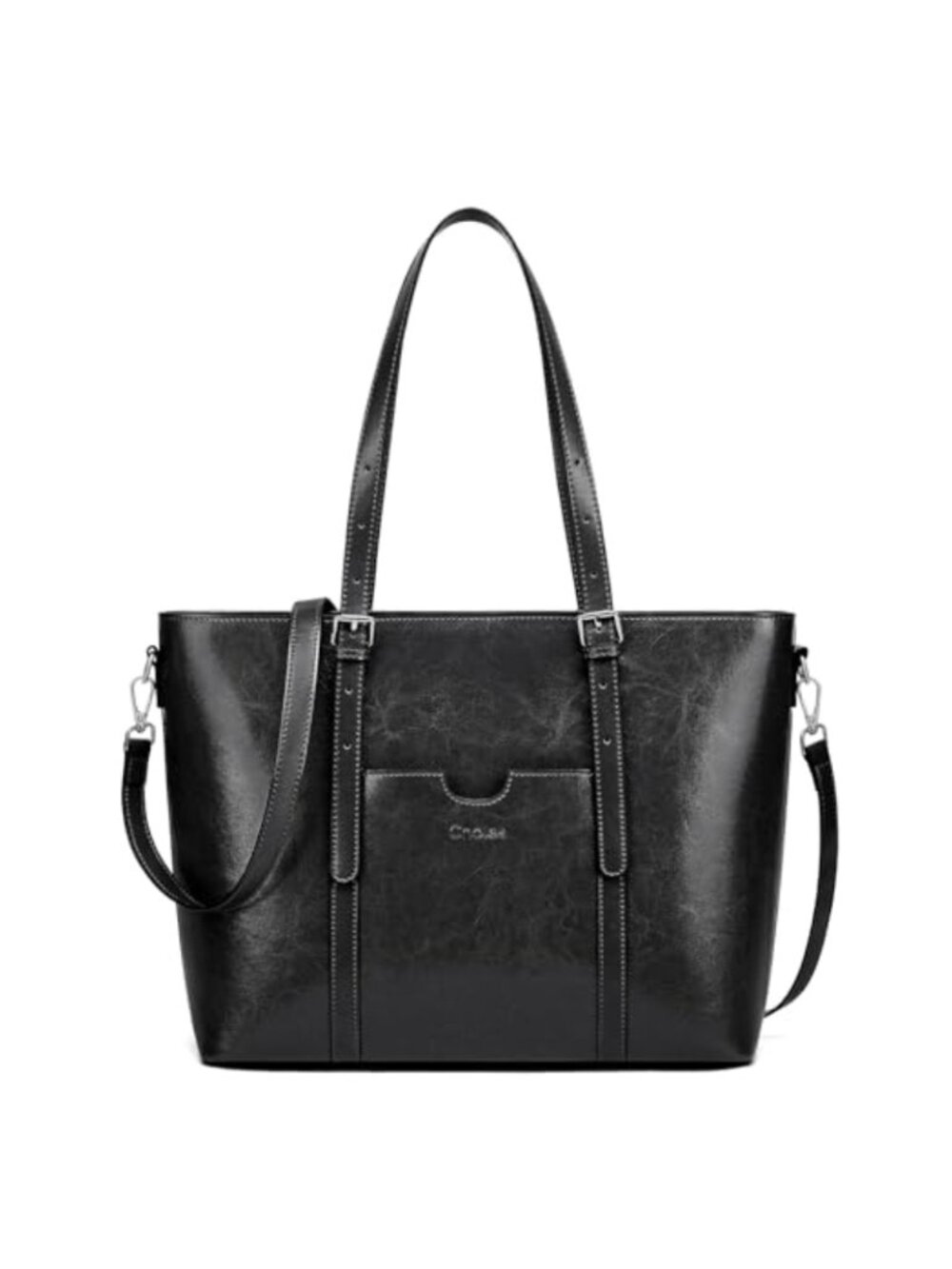Genuine Cow Leather Laptop Satchel Fits 15.6in Padded Work Tote